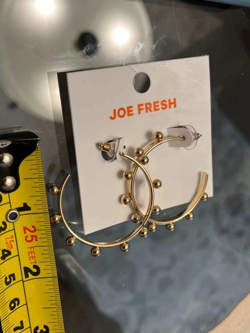 😍SHOW SPECIAL E14 NWT JOE FRESH Goldtone Round Hoop Fashion Earrings Gold Balls - Picture 5 of 6